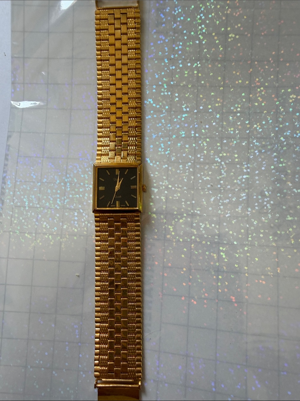 Gold-Tone Square Dial Smartwatch-Inspired Wristwatch with Black Face
